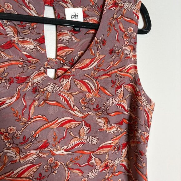 CAbi 3611 Good Luck Red Crane Print Peplum Tank top - Picture 4 of 5